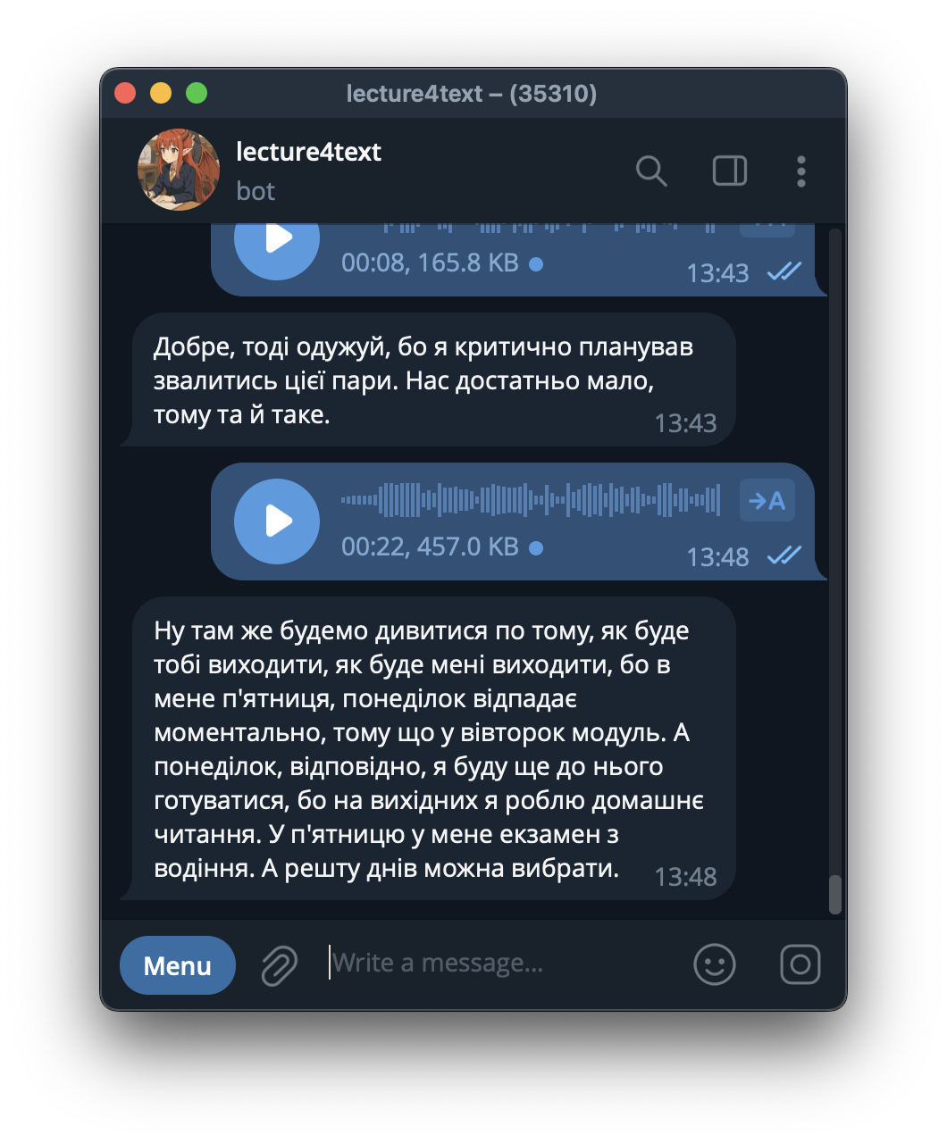 lecture4text bot conversation screenshot